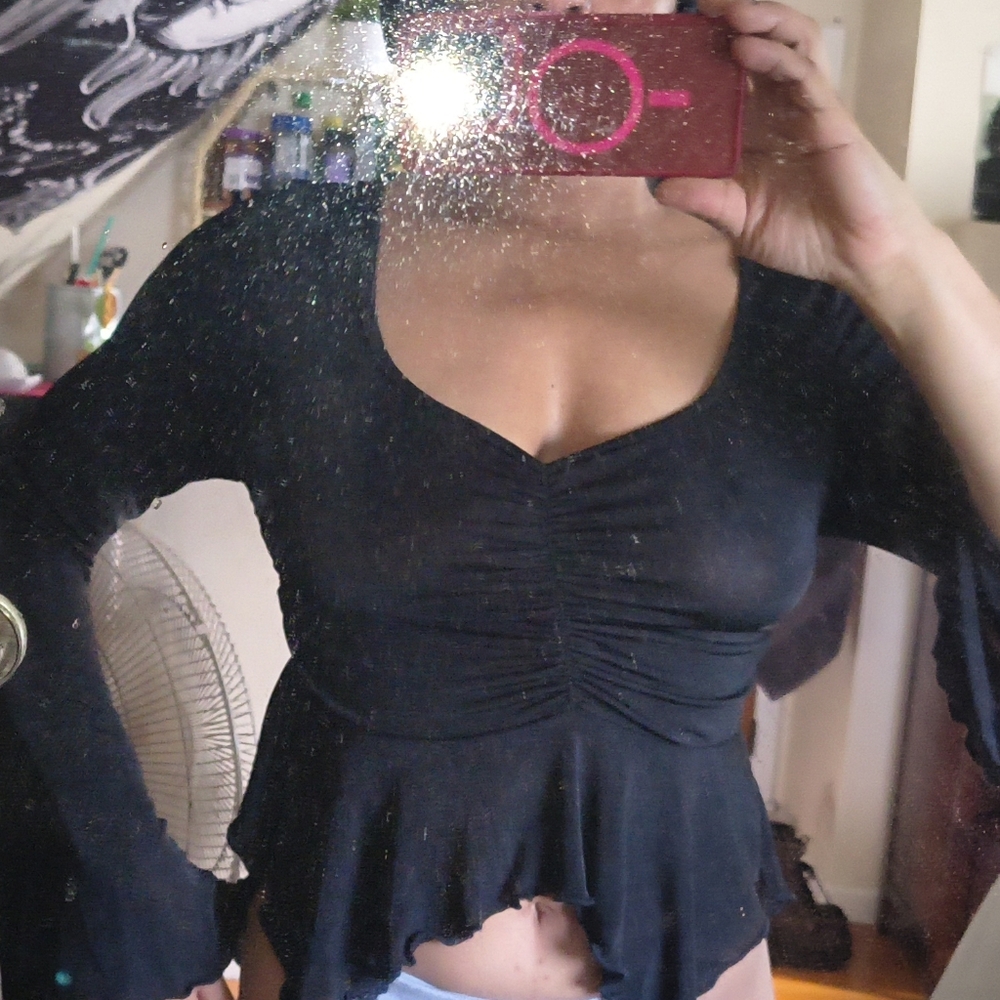 See Through Bell Sleeve Dressy Top
